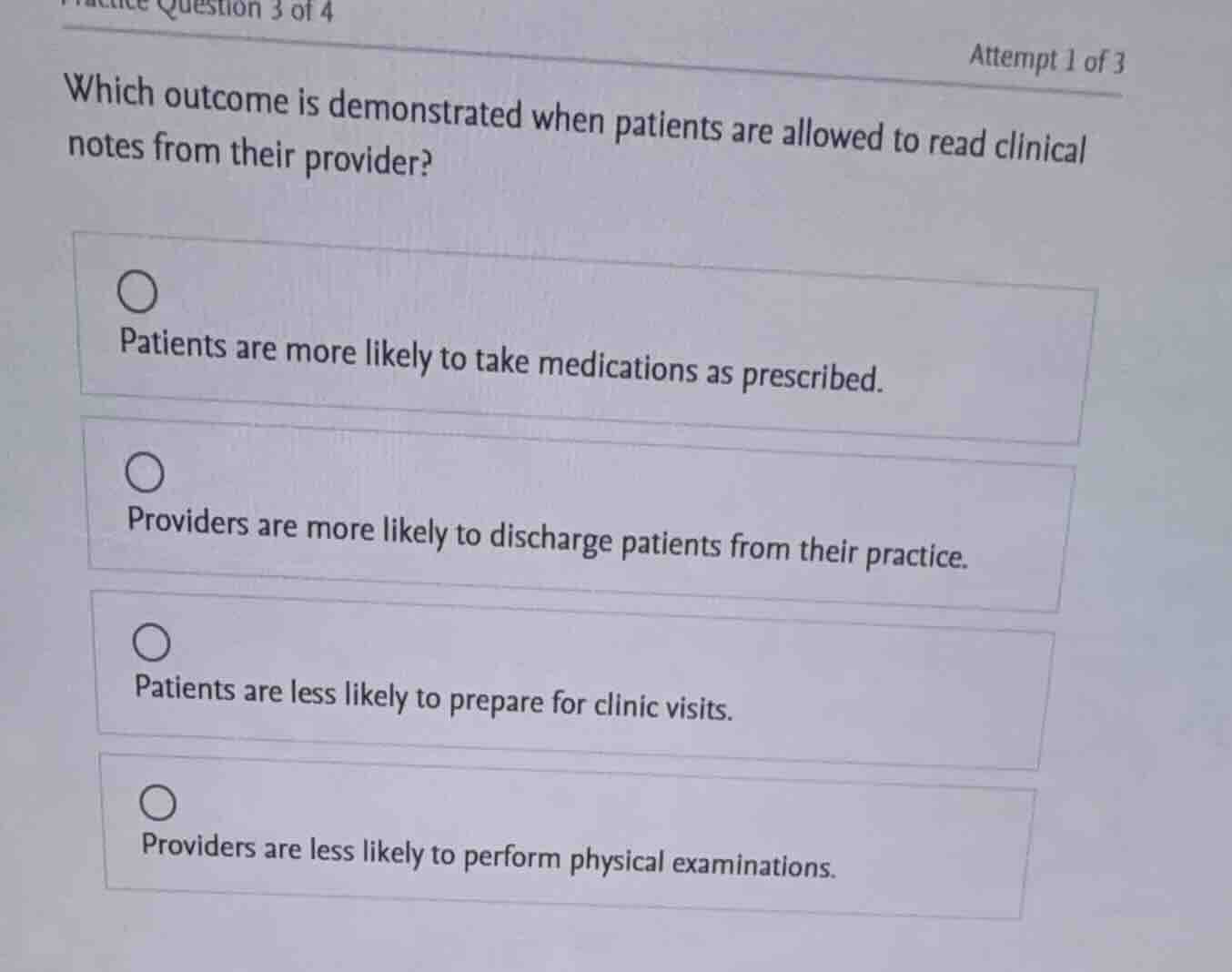 practice question 3 of 4 attempt 1 of 3 which outcome is demonstrated w…