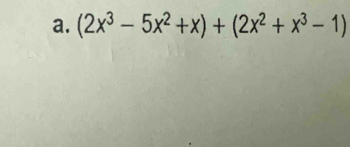 a. $(2x^{3}-5x^{2}+x)+(2x^{2}+x^{3}-1)$