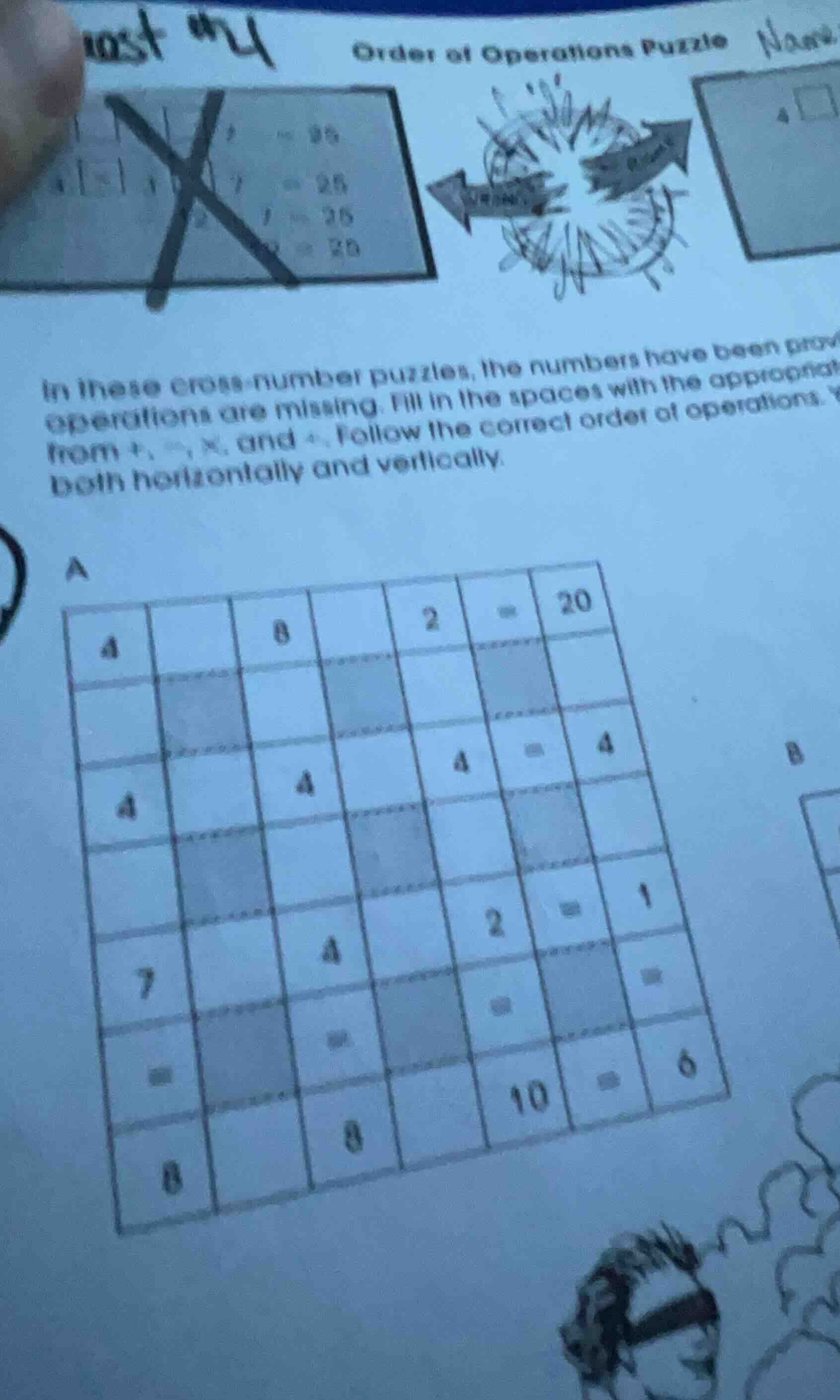 order of operations puzzle in these cross-number puzzles, the numbers h…