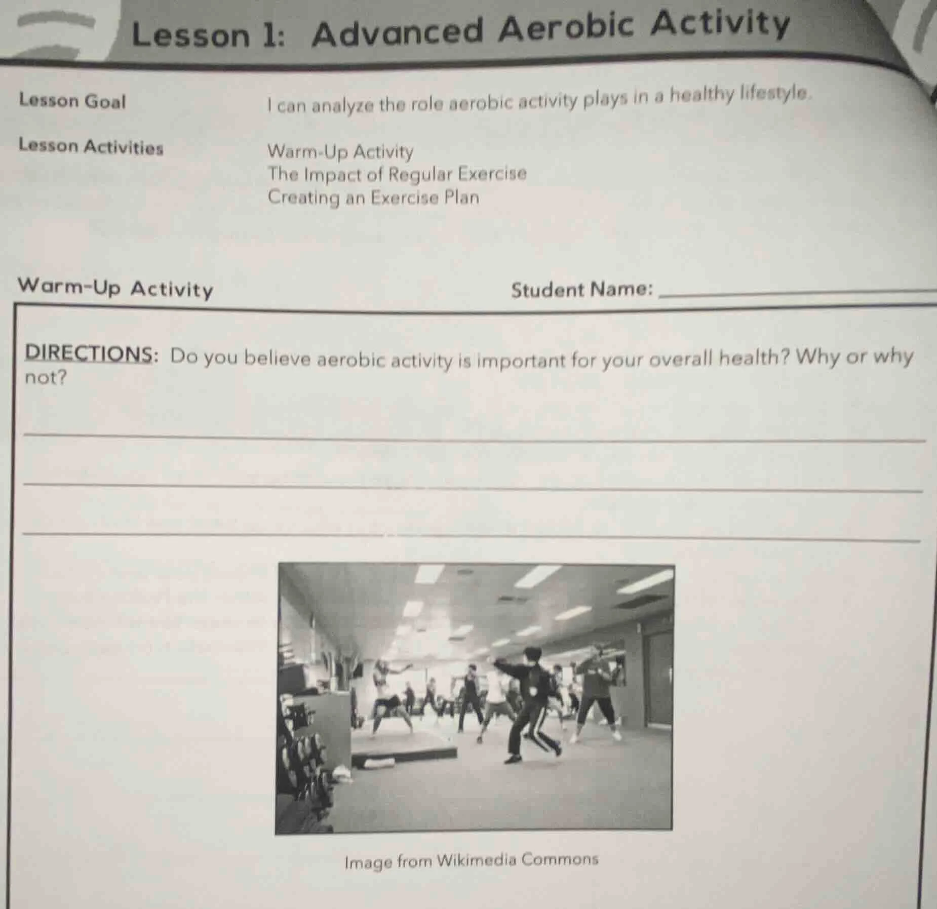 lesson 1: advanced aerobic activitylesson goali can analyze the role ae…