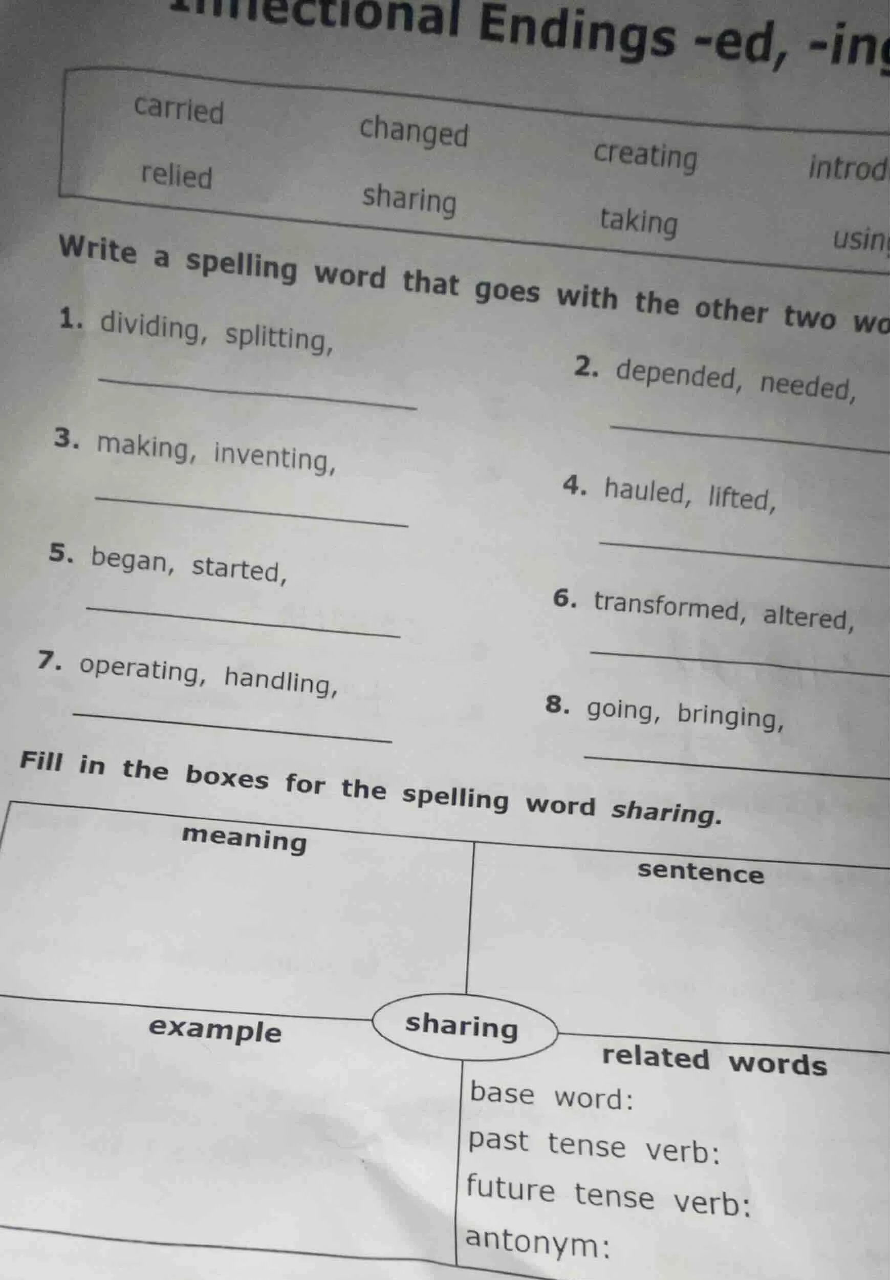 inflectional endings -ed, -ingcarried changed creating introdrelied sha…