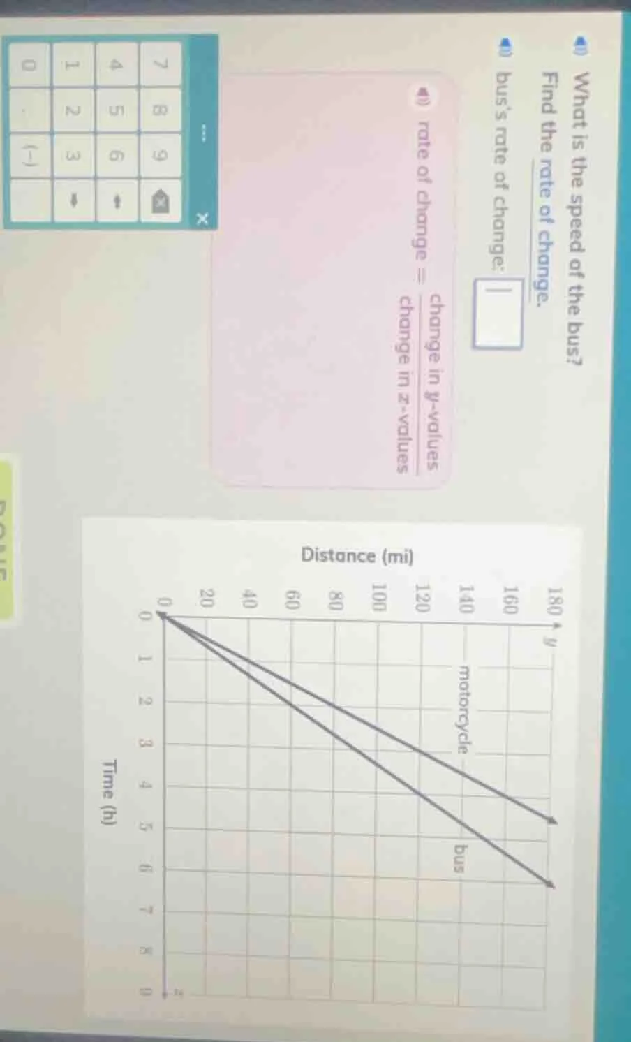 what is the speed of the bus? find the rate of change. buss rate of cha…