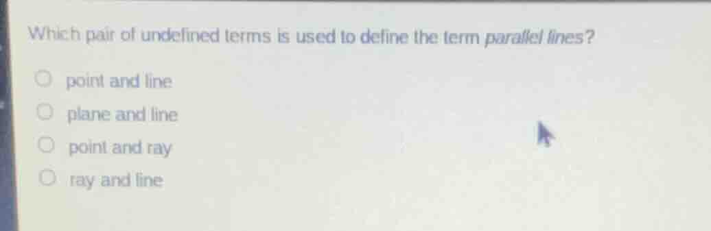 which pair of undefined terms is used to define the term parallel lines…