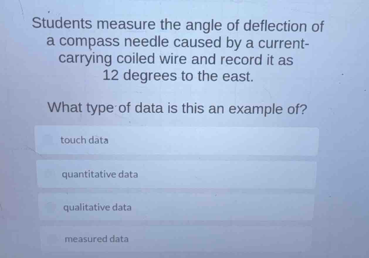 students measure the angle of deflection of a compass needle caused by …