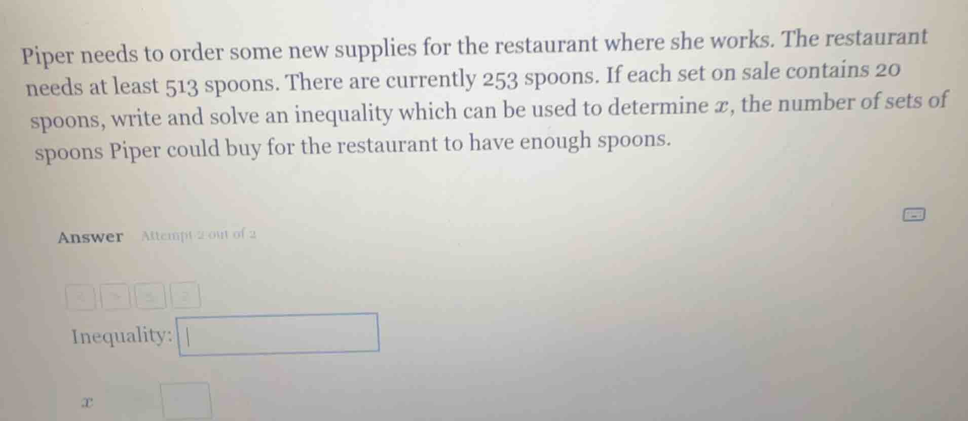 piper needs to order some new supplies for the restaurant where she wor…