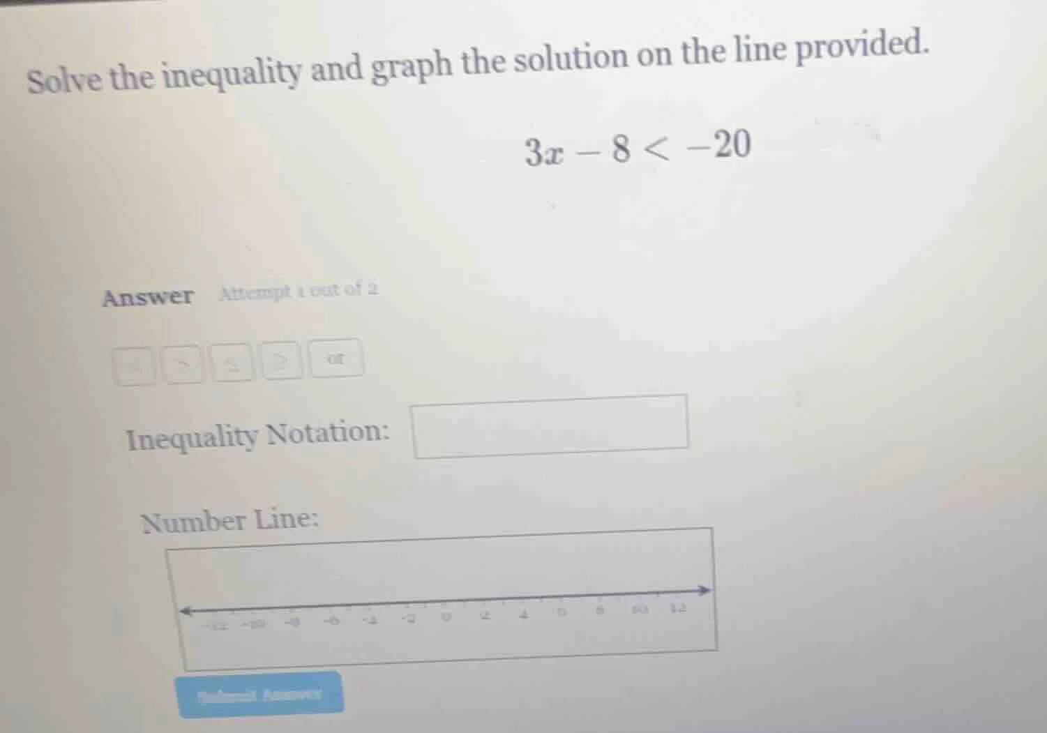 solve the inequality and graph the solution on the line provided. $3x -…