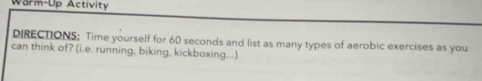 warm-up activity directions: time yourself for 60 seconds and list as m…