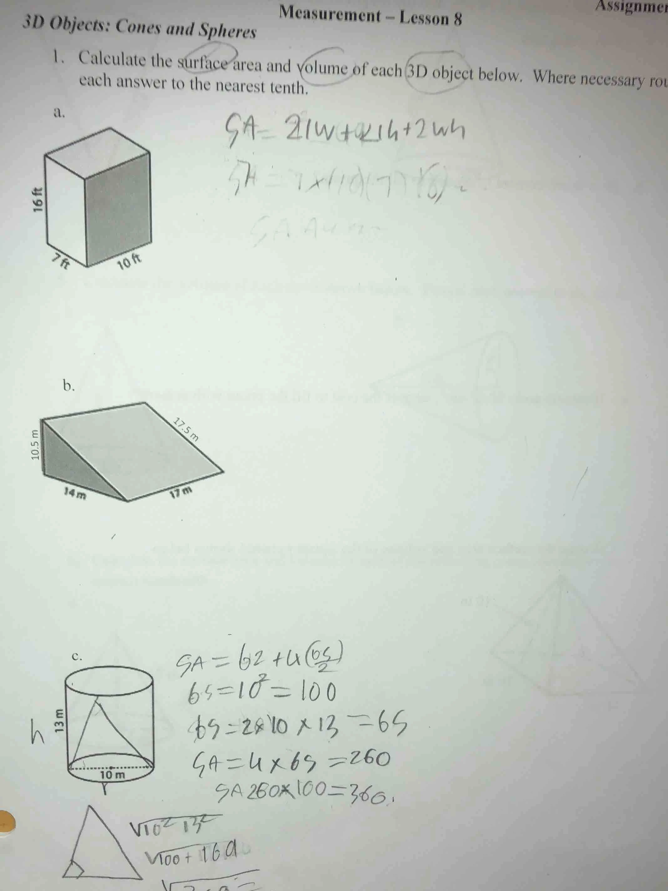 3d objects: cones and spheres measurement – lesson 8 assignmen 1. calcu…
