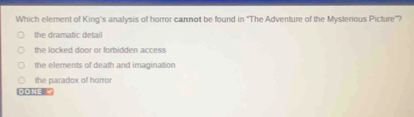 which element of kings analysis of horror cannot be found in \the adven…