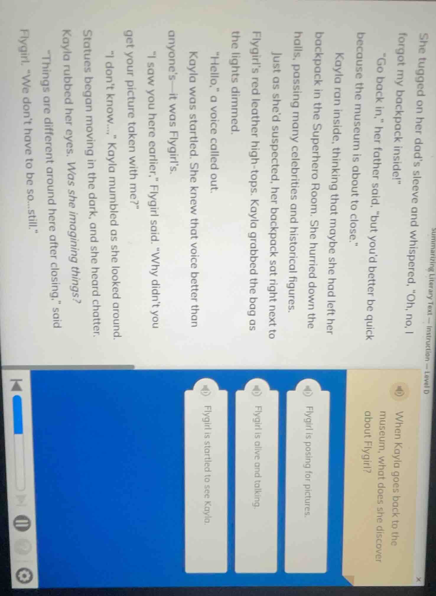 summarizing literary text — instruction — level d she tugged on her dad…