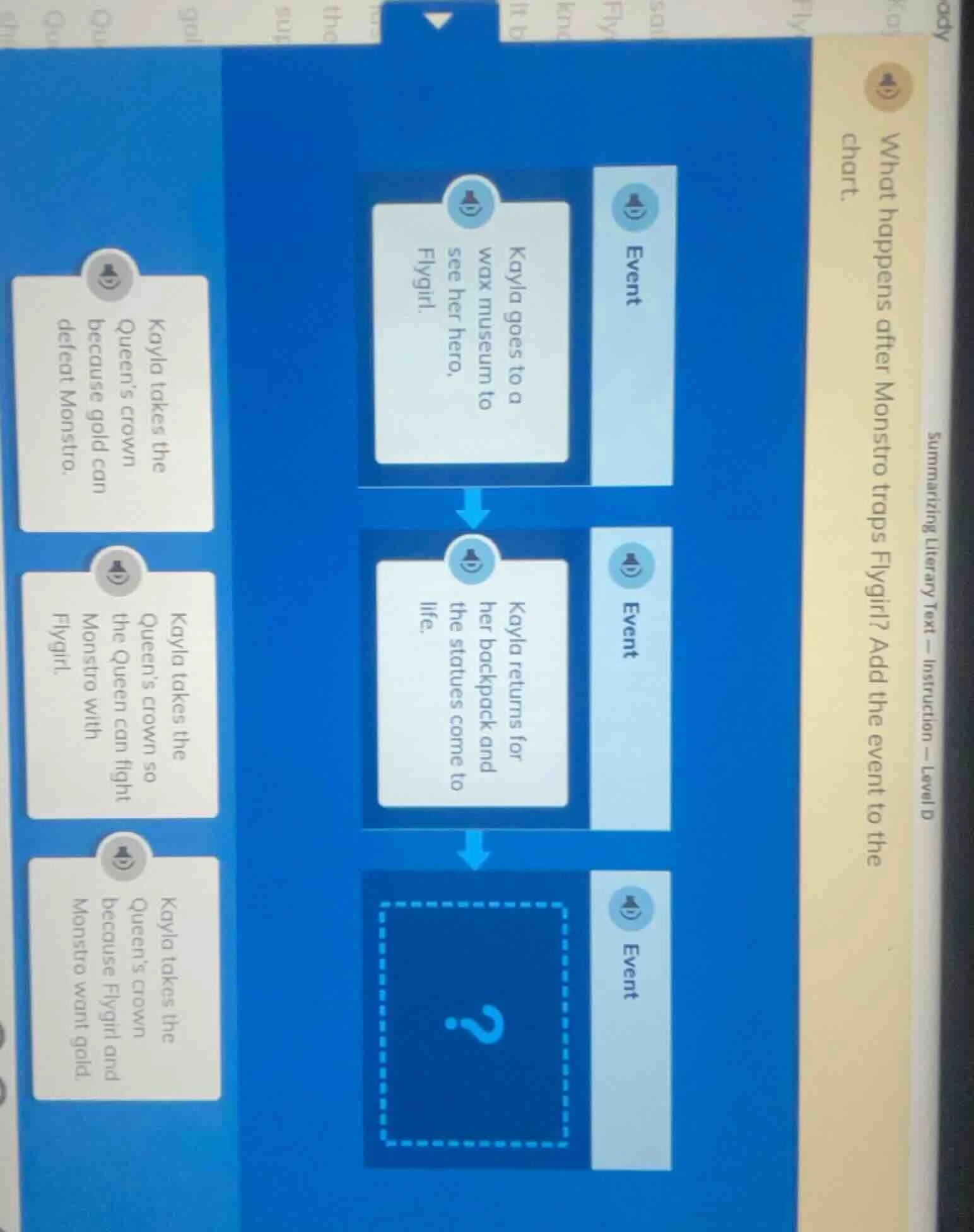 summarizing literary text — instruction — level d what happens after mo…