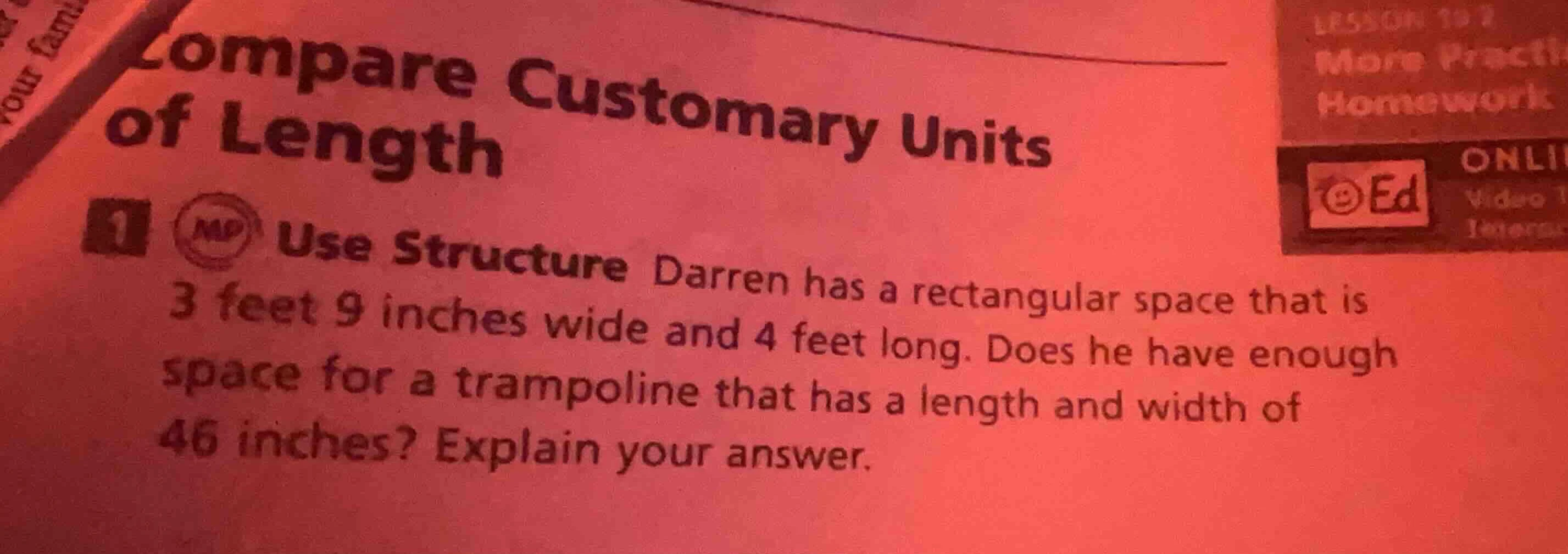 compare customary units of length 1 use structure darren has a rectangu…