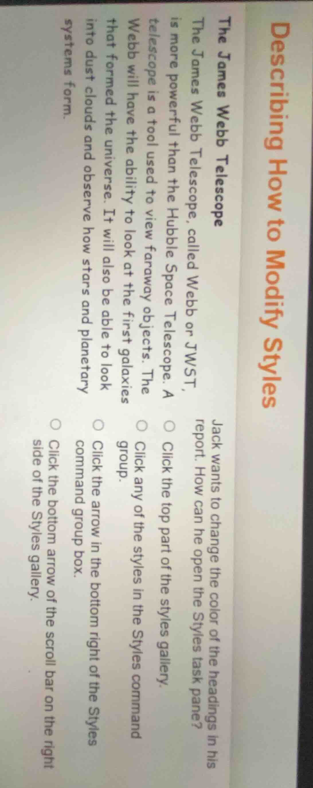 describing how to modify styles the james webb telescope the james webb…