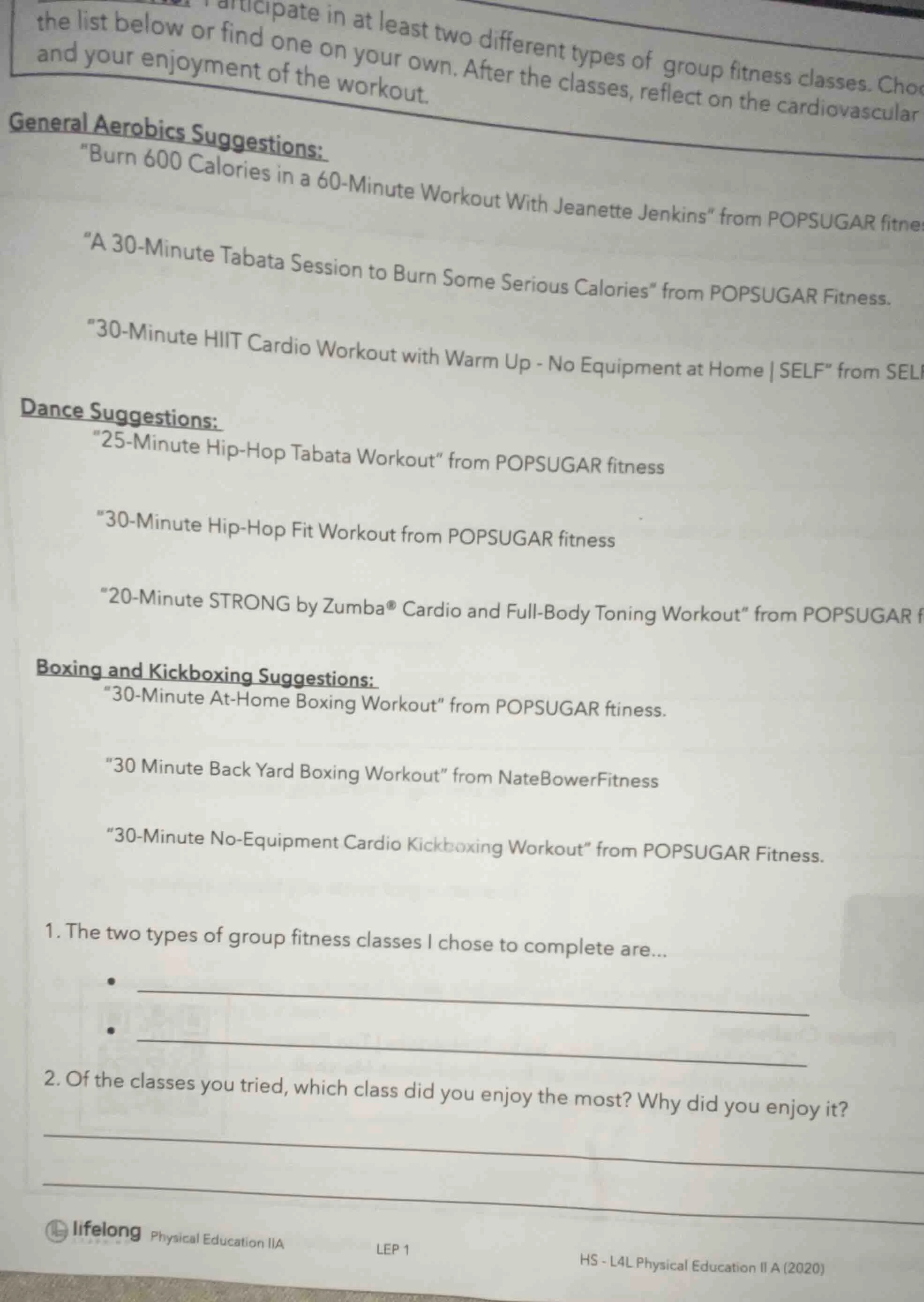 participate in at least two different types of group fitness classes. c…