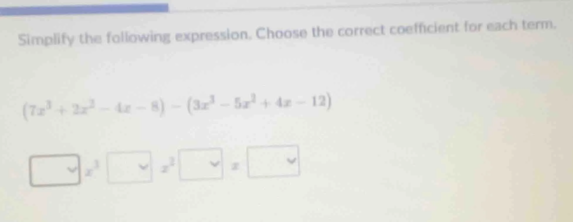 simplify the following expression. choose the correct coefficient for e…