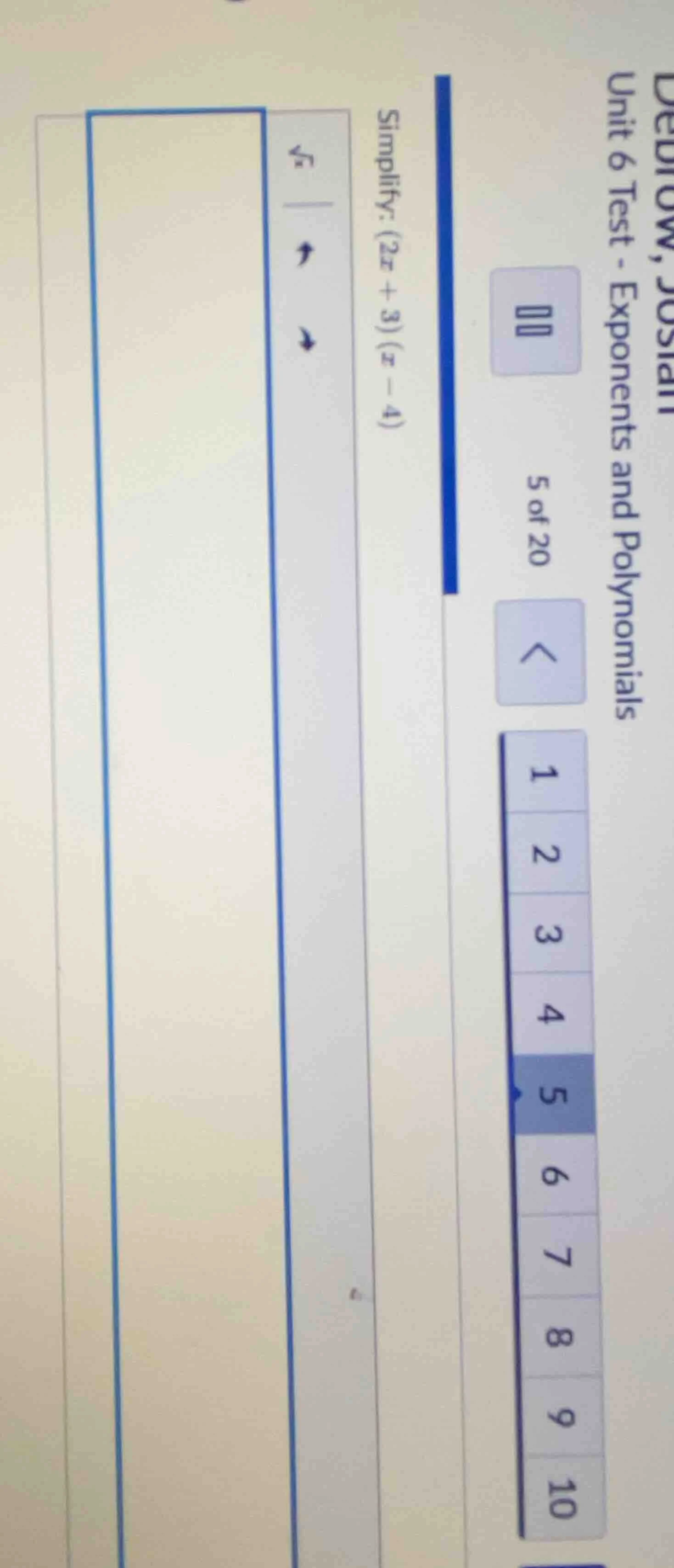 debrow, josiah unit 6 test - exponents and polynomials 5 of 20 simplify…