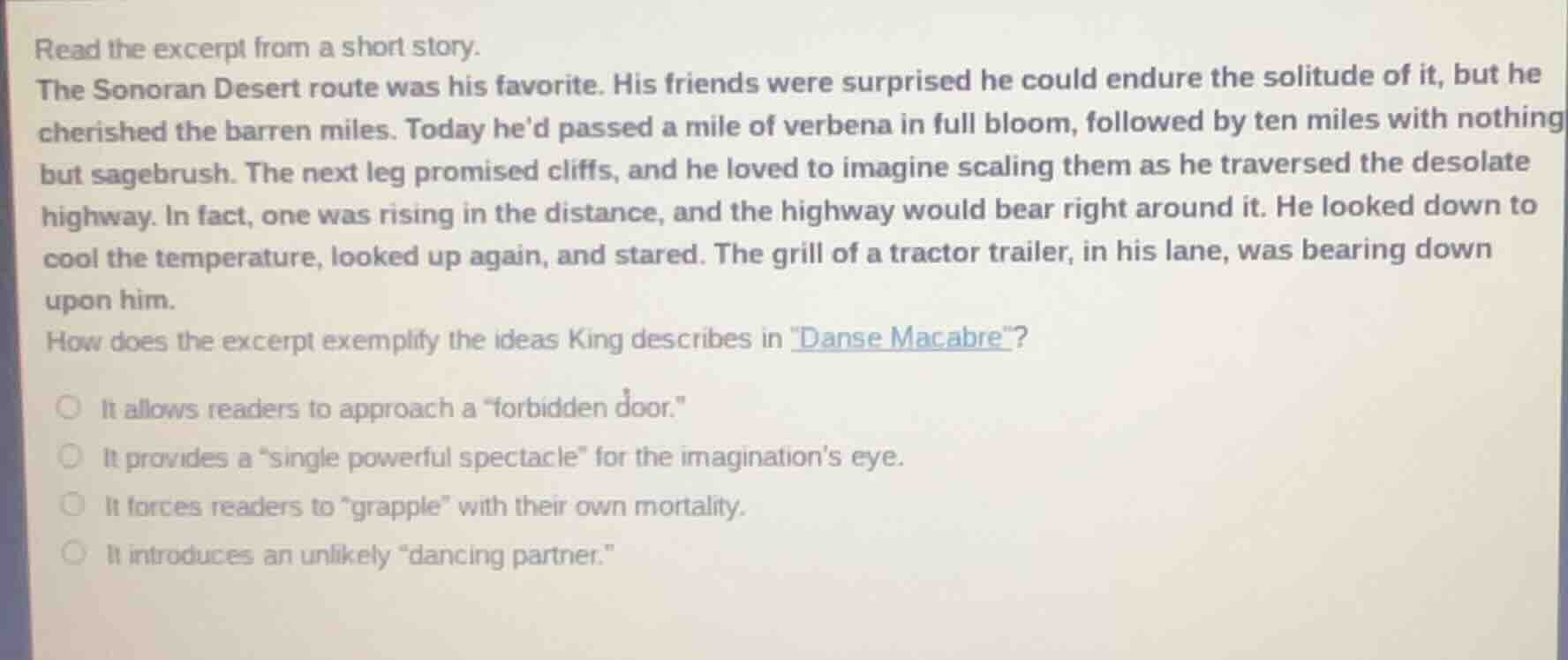 read the excerpt from a short story. the sonoran desert route was his f…