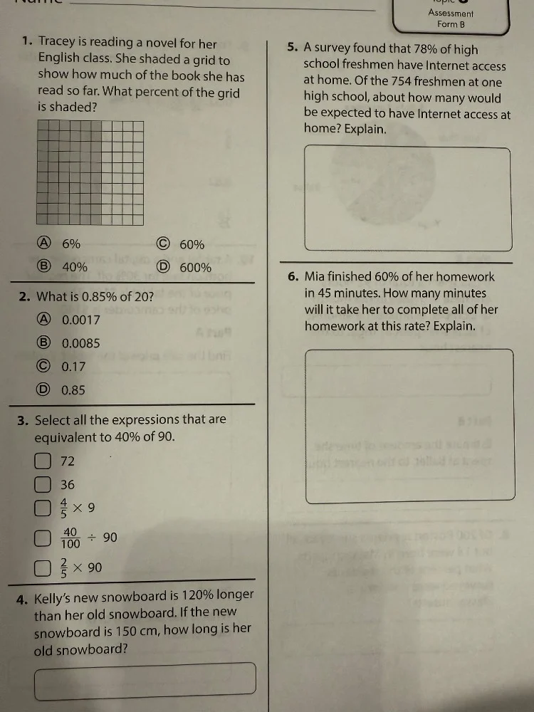 assessment form b 1. tracey is reading a novel for her english class. s…