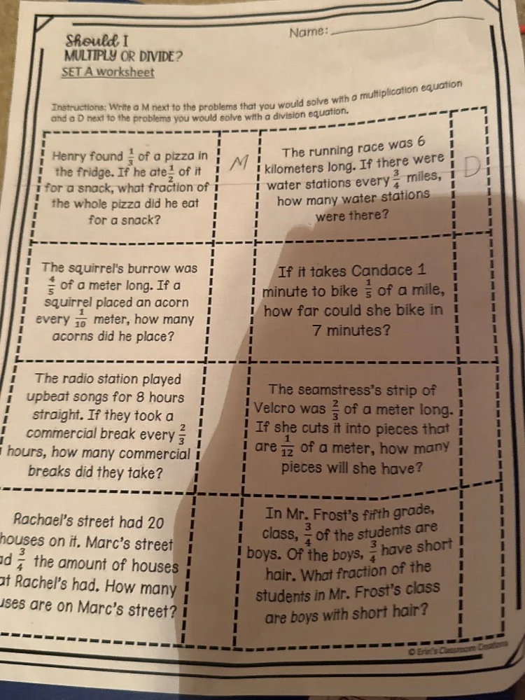 name: should i multiply or divide? set a worksheet instructions: write …