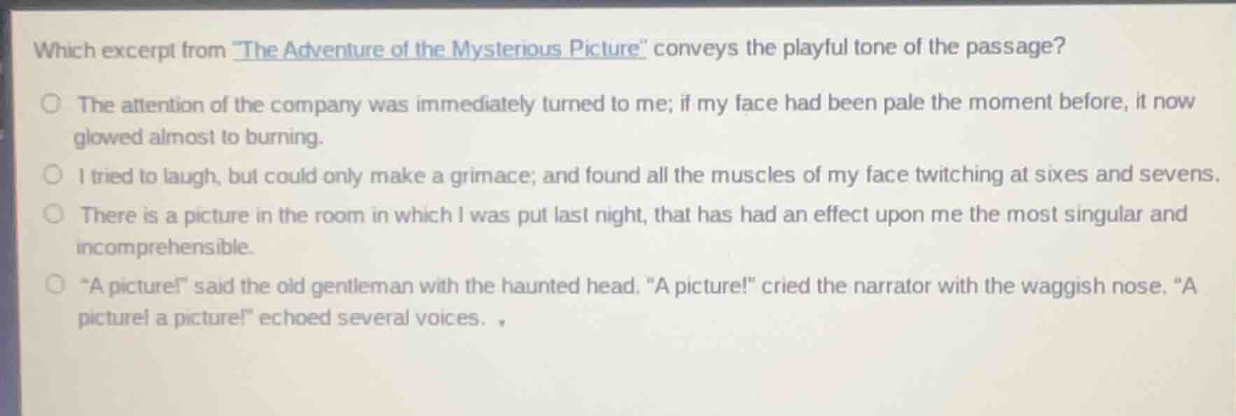 which excerpt from \the adventure of the mysterious picture\ conveys th…