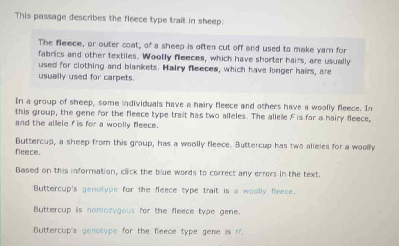 this passage describes the fleece type trait in sheep: the fleece, or o…