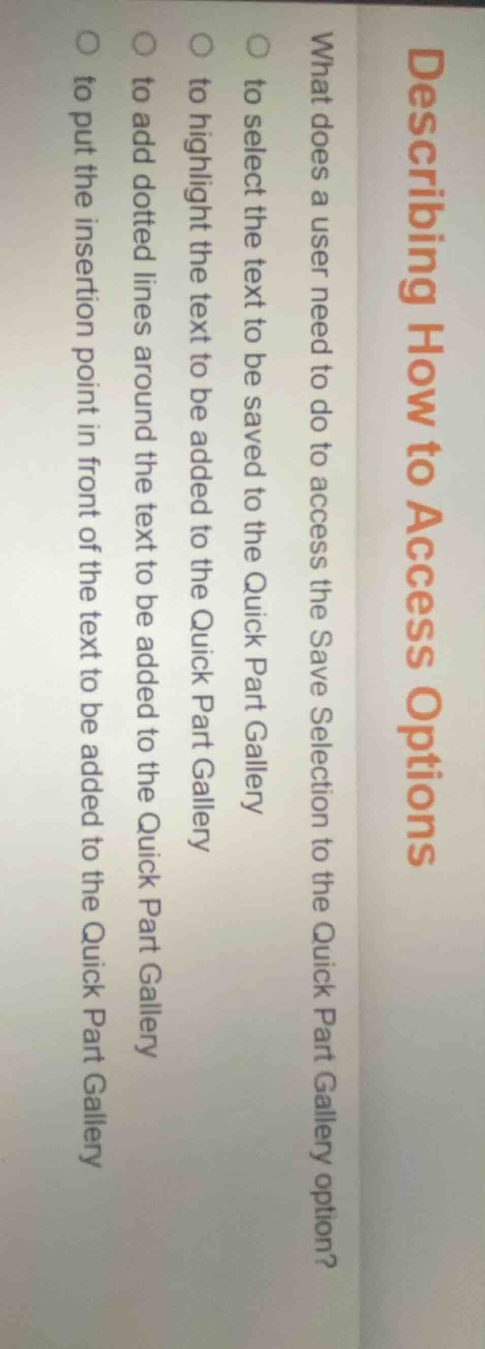 describing how to access options what does a user need to do to access …