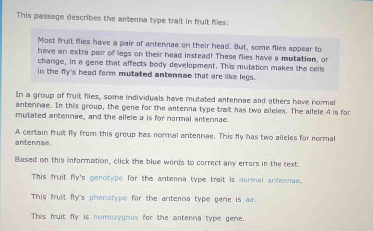 this passage describes the antenna type trait in fruit flies: most frui…