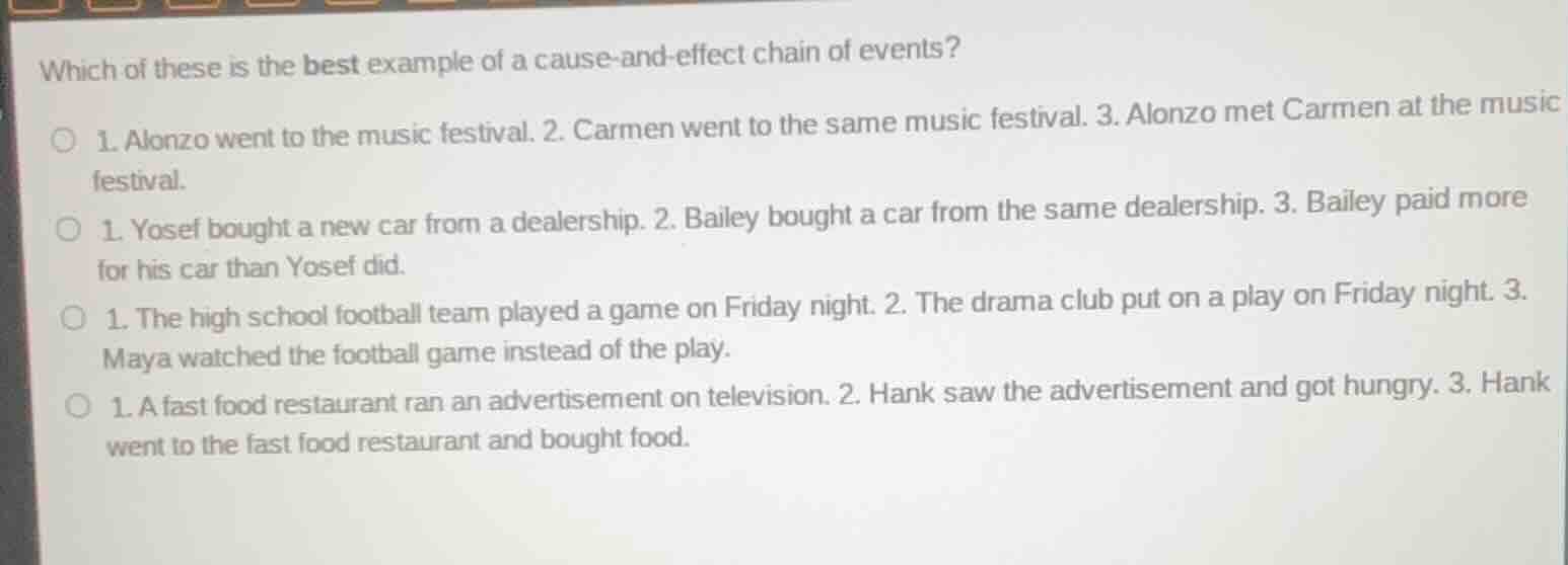 which of these is the best example of a cause-and-effect chain of event…