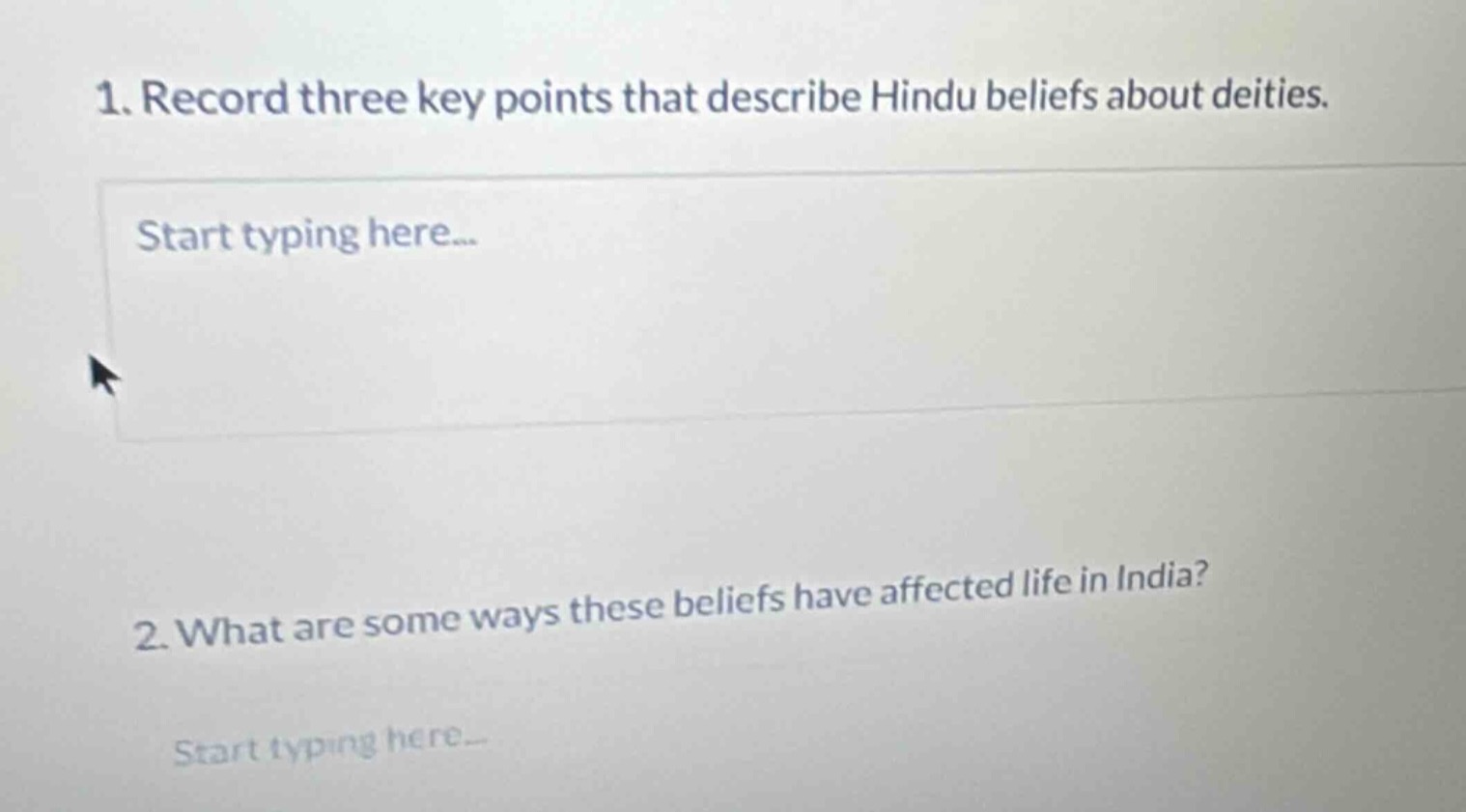 1. record three key points that describe hindu beliefs about deities. s…