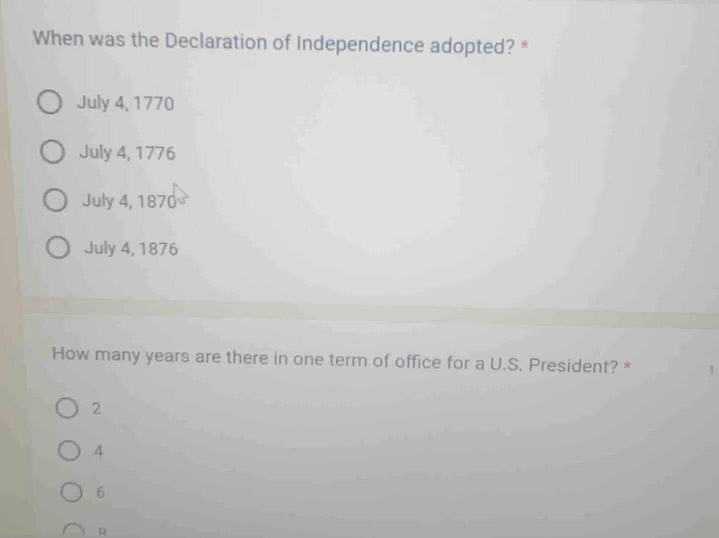 when was the declaration of independence adopted? *○ july 4, 1770○ july…