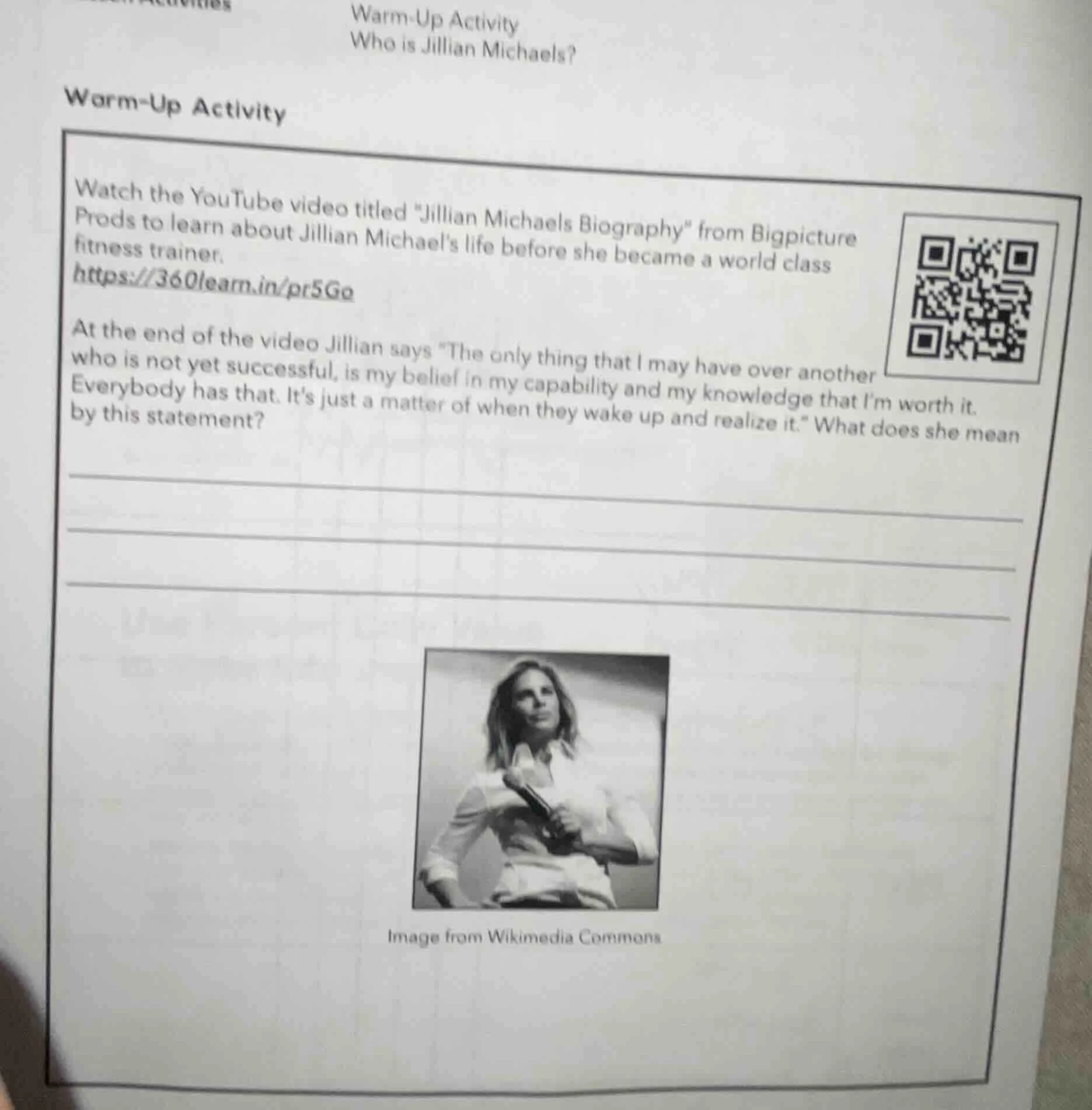 warm-up activity who is jillian michaels? warm-up activity watch the yo…