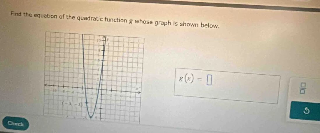 find the equation of the quadratic function g whose graph is shown belo…