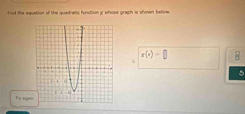 find the equation of the quadratic function g whose graph is shown belo…