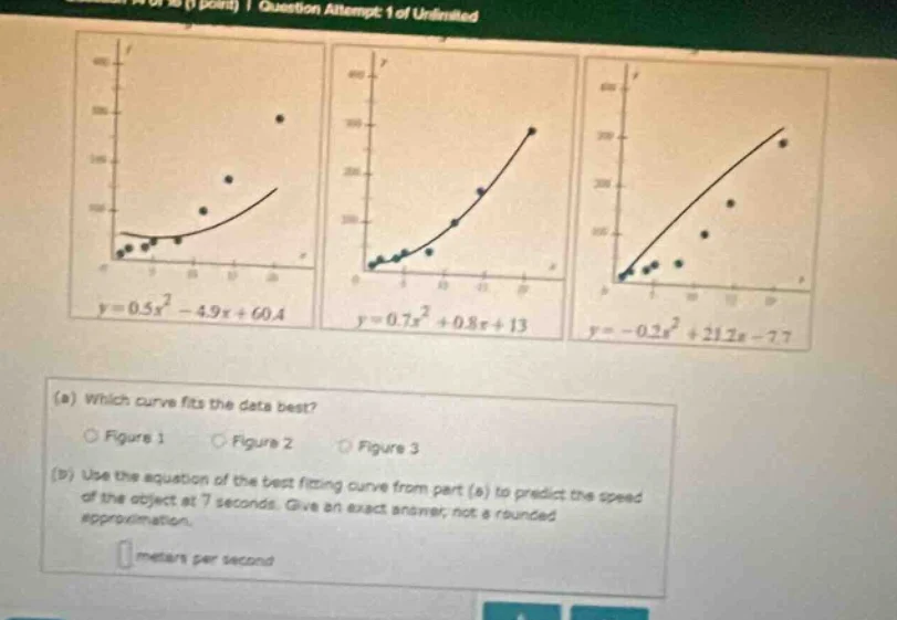 (a) which curve fits the data best? ○ figure 1 ○ figure 2 ○ figure 3 (b…