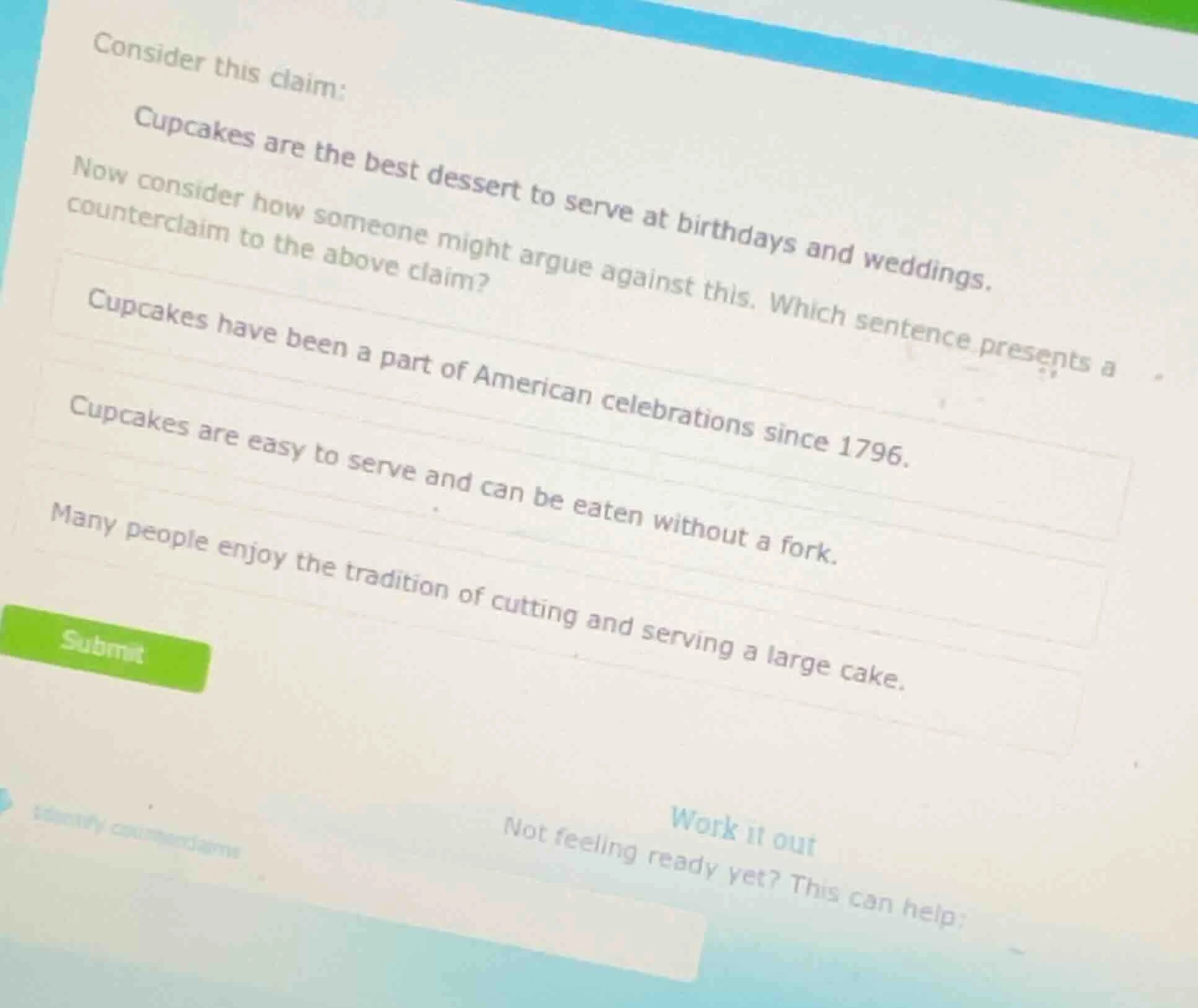consider this claim: cupcakes are the best dessert to serve at birthday…
