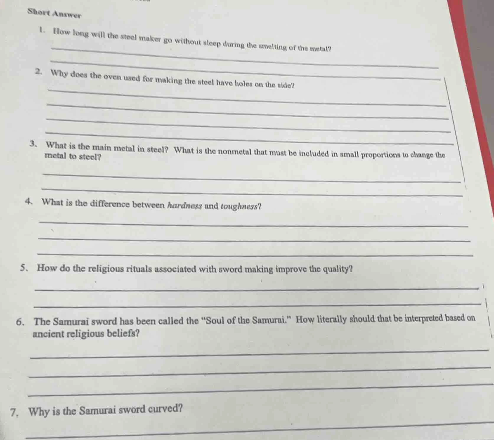 short answer 1. how long will the steel maker go without sleep during t…