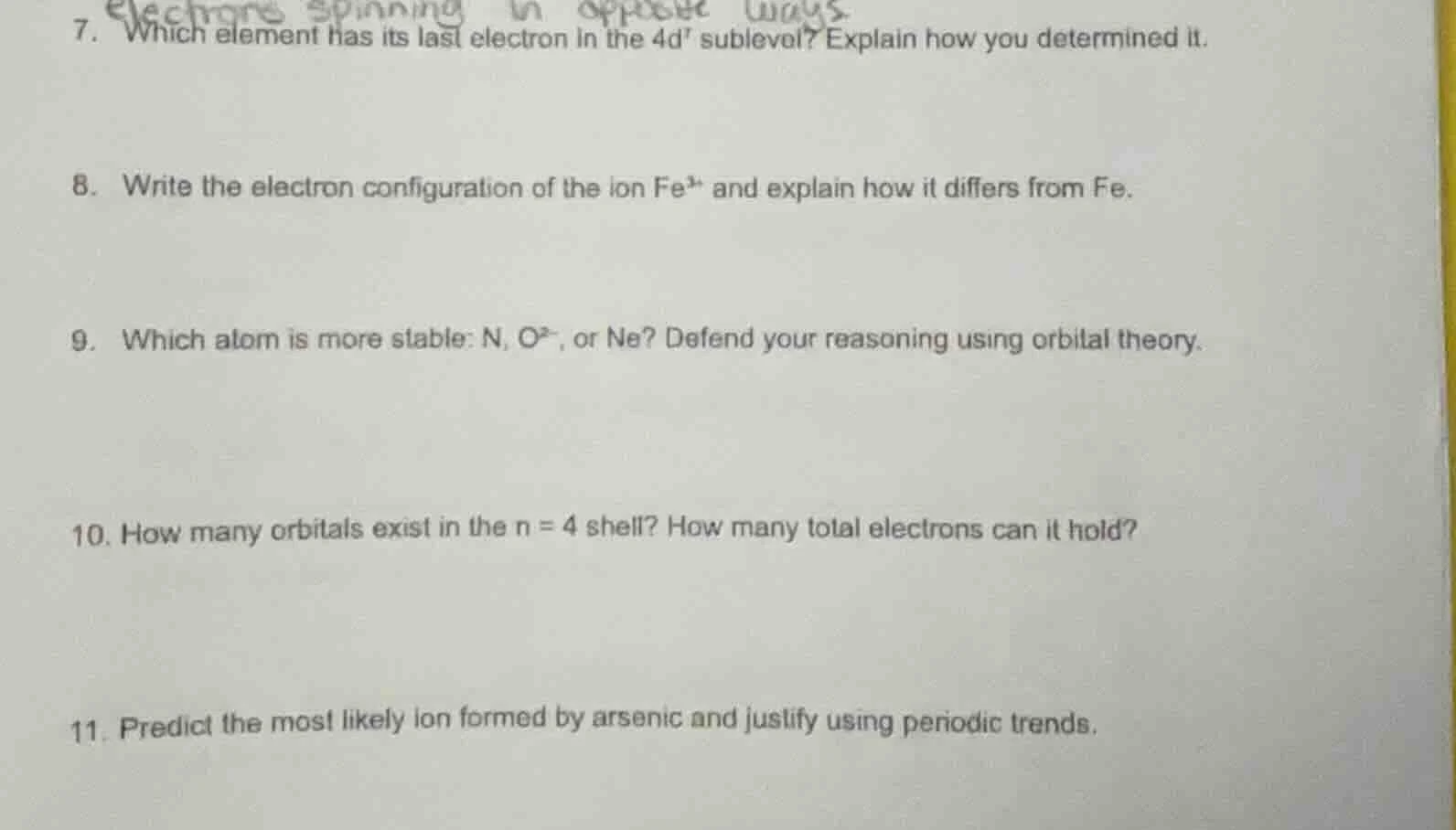 7. which element has its last electron in the 4d⁷ sublevel? explain how…