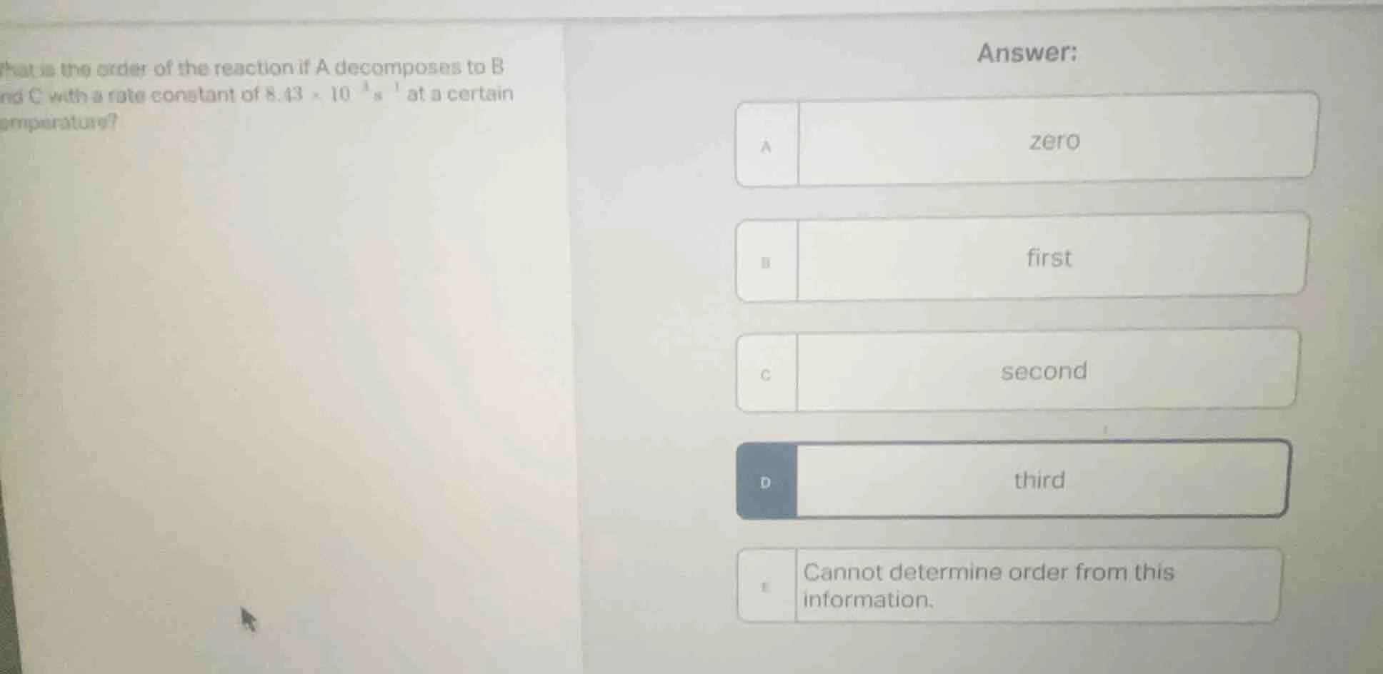 what is the order of the reaction if a decomposes to b and c with a rat…