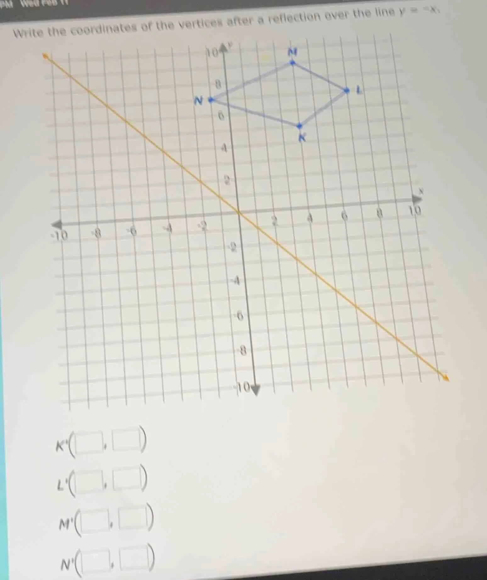 write the coordinates of the vertices after a reflection over the line …