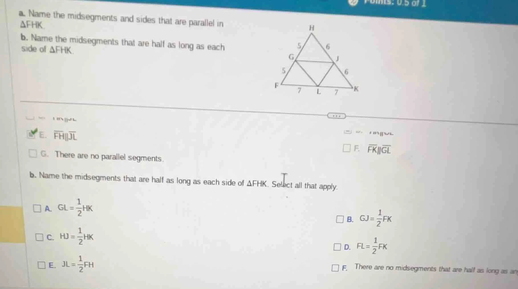 a. name the midsegments and sides that are parallel in $delta fhk$.b. n…