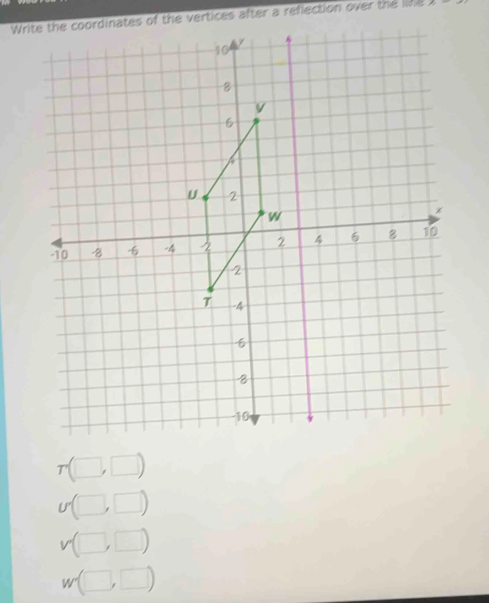 write the coordinates of the vertices after a reflection over the line …