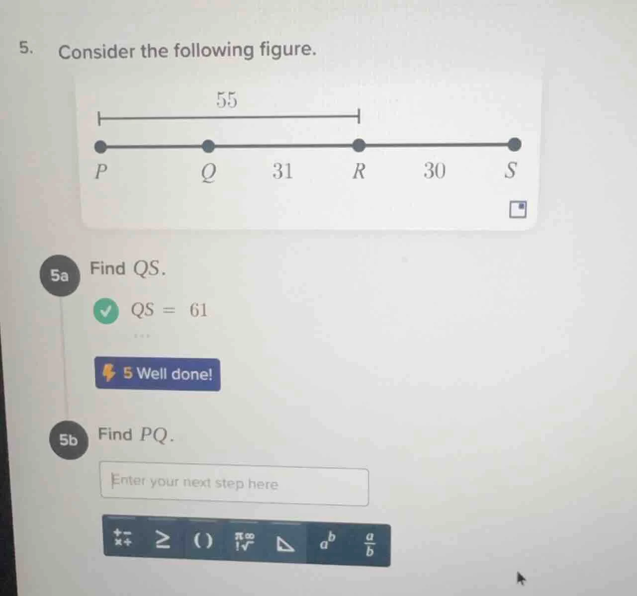 5. consider the following figure. 5a find qs. qs = 61 5 well done! 5b f…