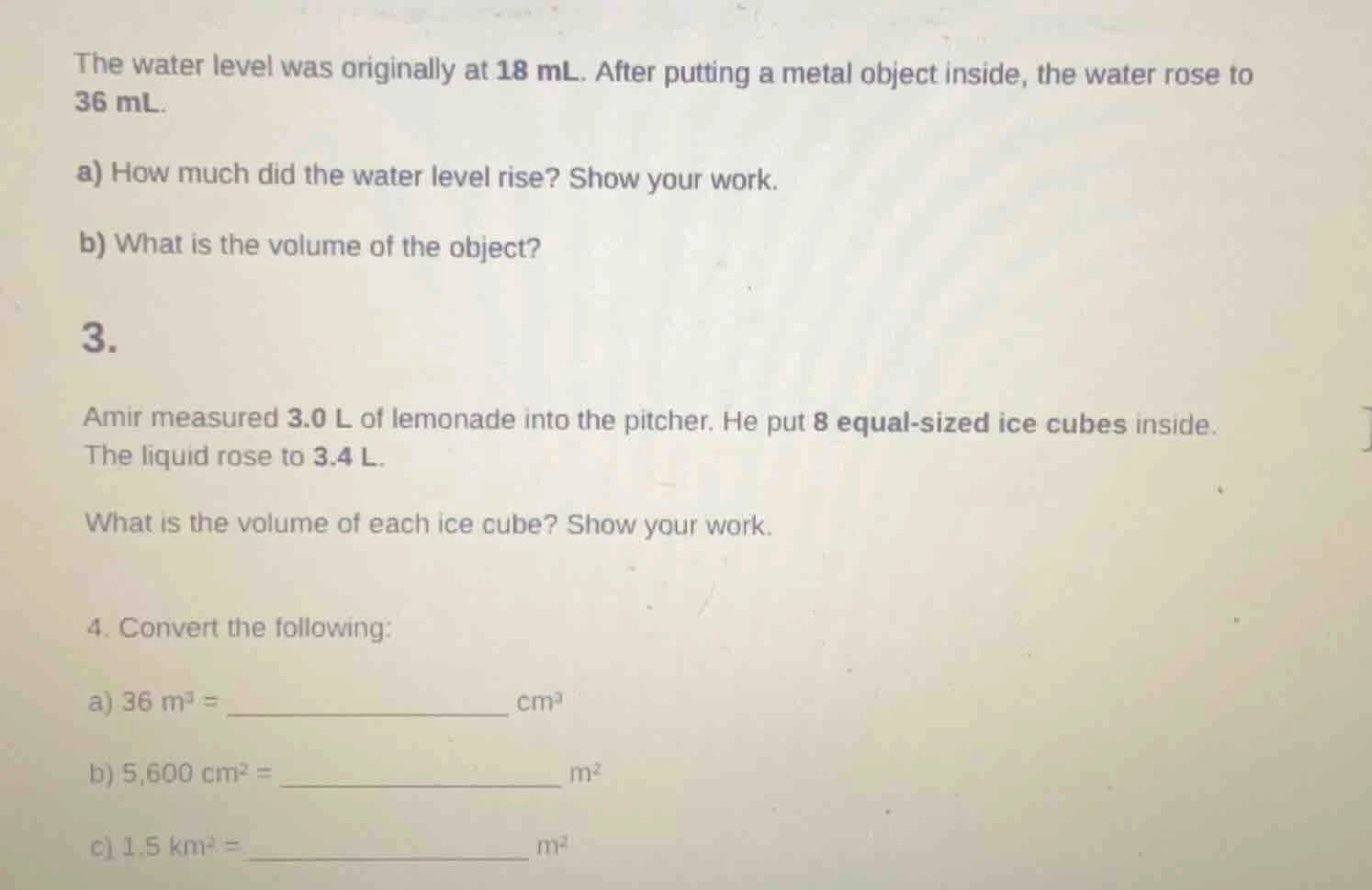 the water level was originally at 18 ml. after putting a metal object i…