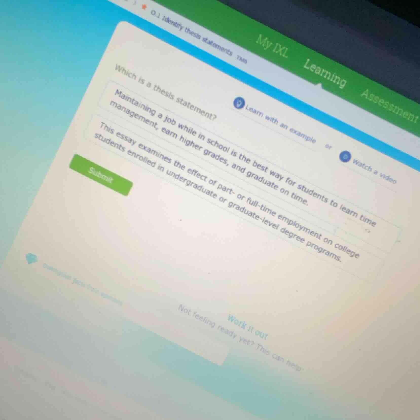 my ixl learning assessment 0.1 identify thesis statements tm8 learn wit…