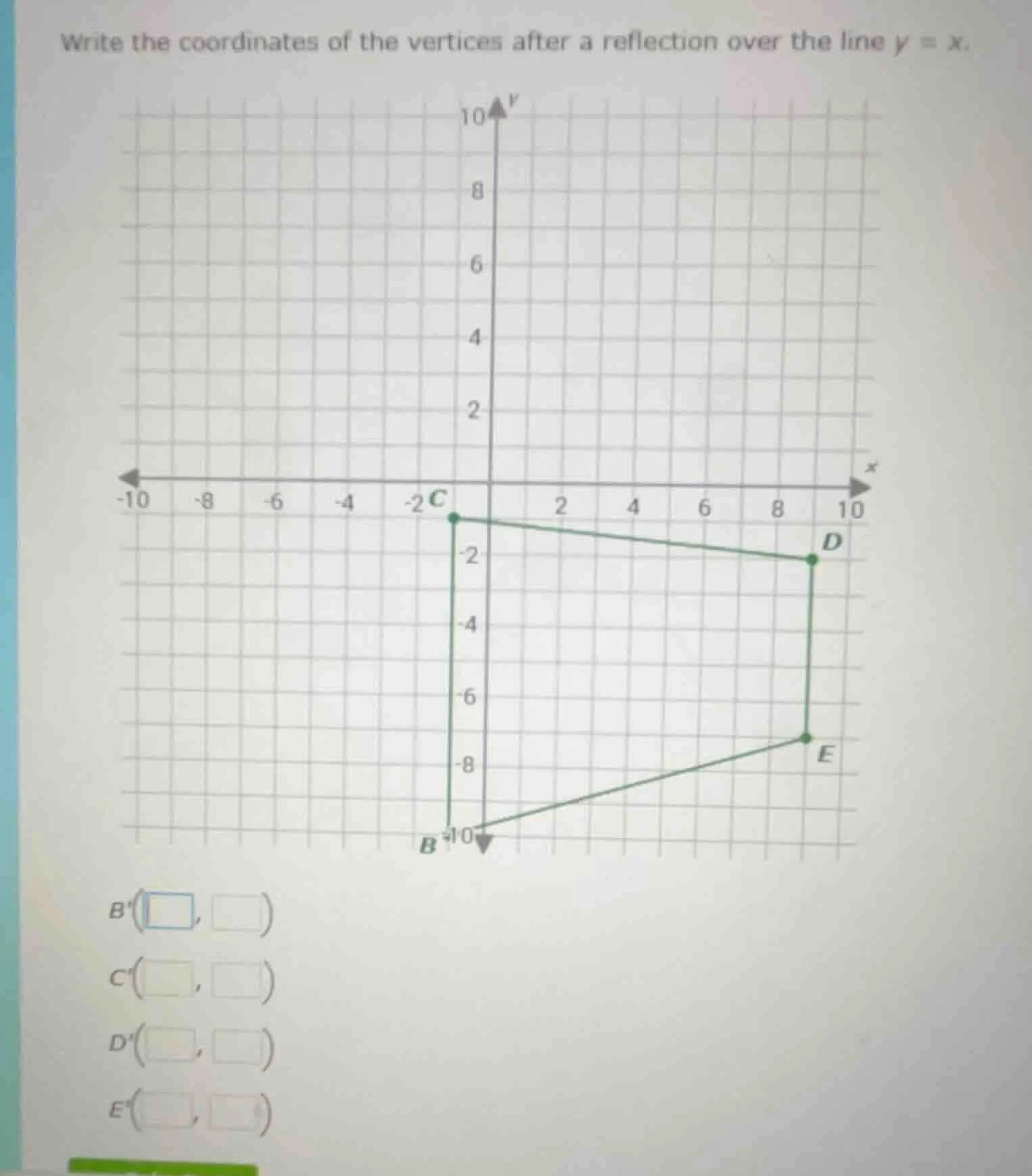 write the coordinates of the vertices after a reflection over the line …
