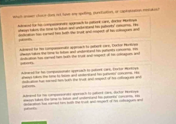 which answer choice does not have any spelling, punctuation, or capital…