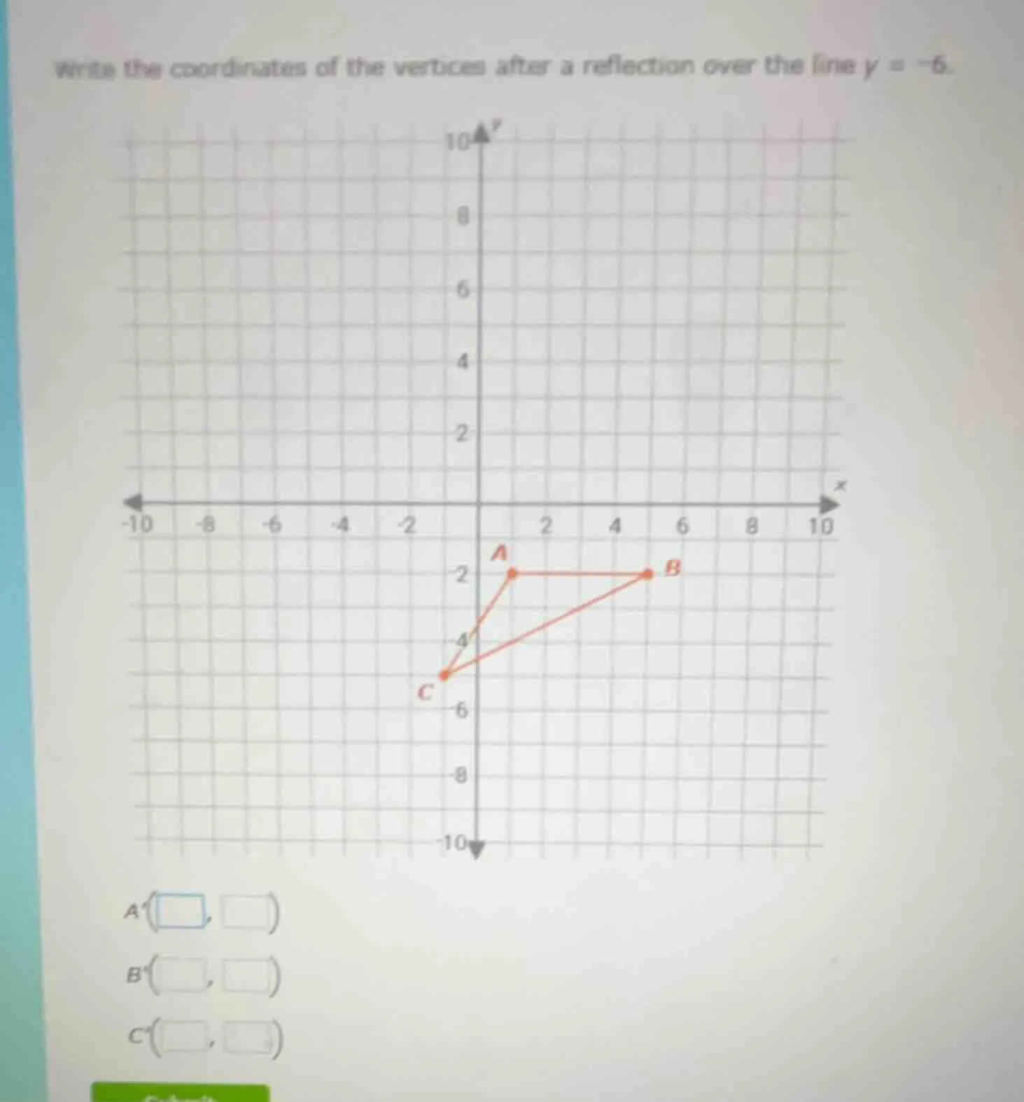 write the coordinates of the vertices after a reflection over the line …