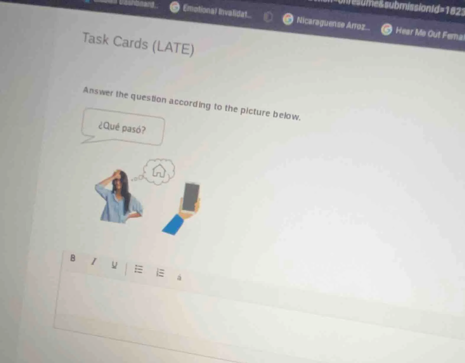 task cards (late) answer the question according to the picture below. ¿…