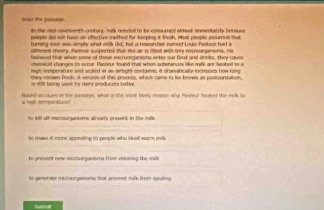 read the passage. in the mid-nineteenth century, milk needed to be cons…