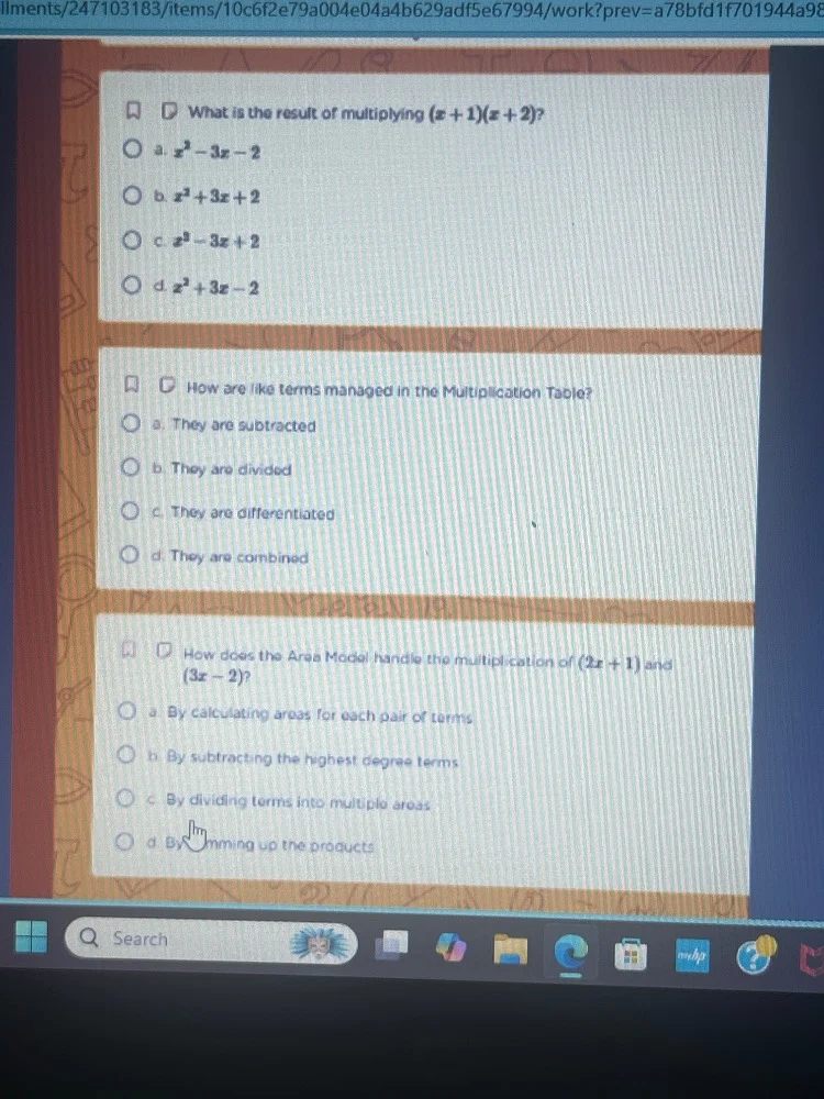 1. what is the result of multiplying $(x+1)(x+2)?$ o a. $x^{2}-3x-2$ o …